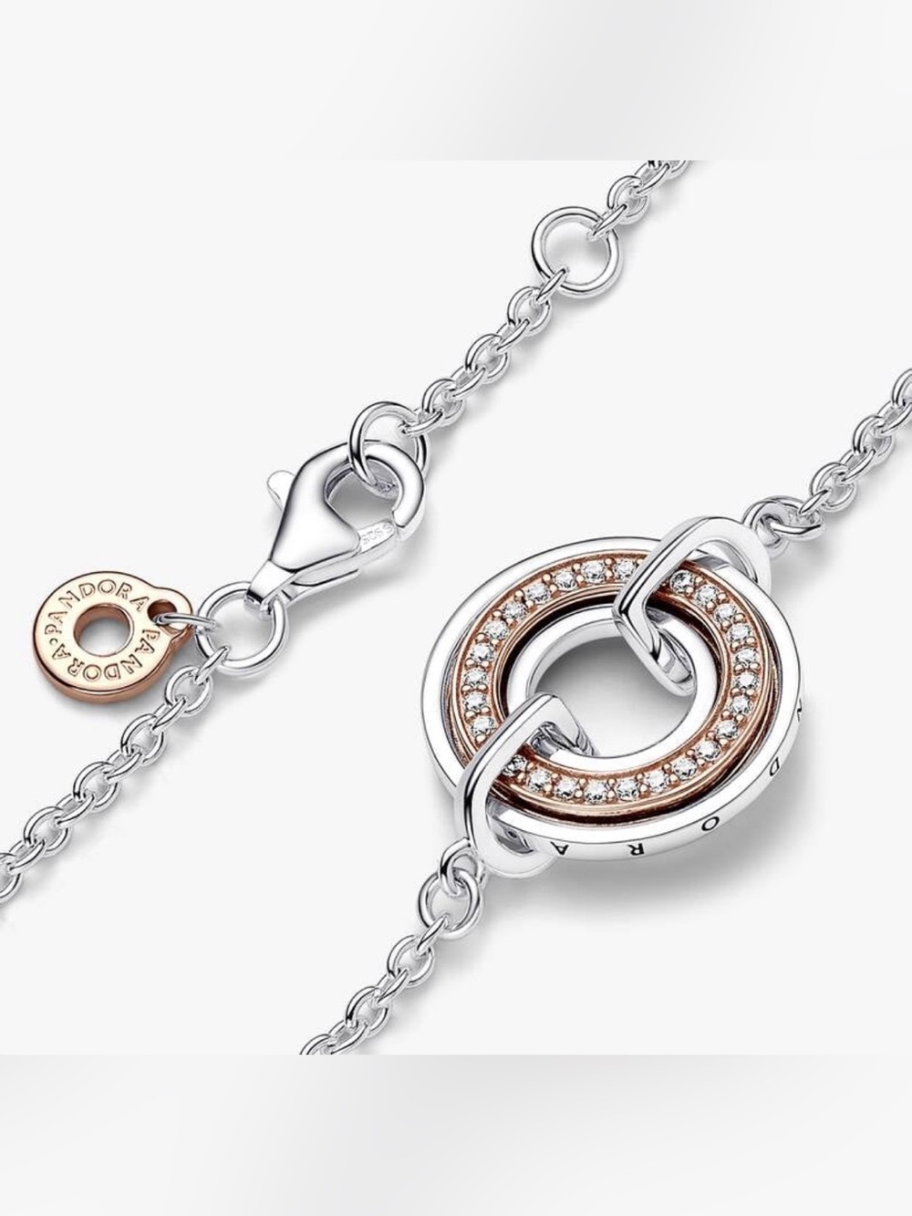 Pandora Signature Two tone Logo & Pavè Chain Bracelet 6 inches